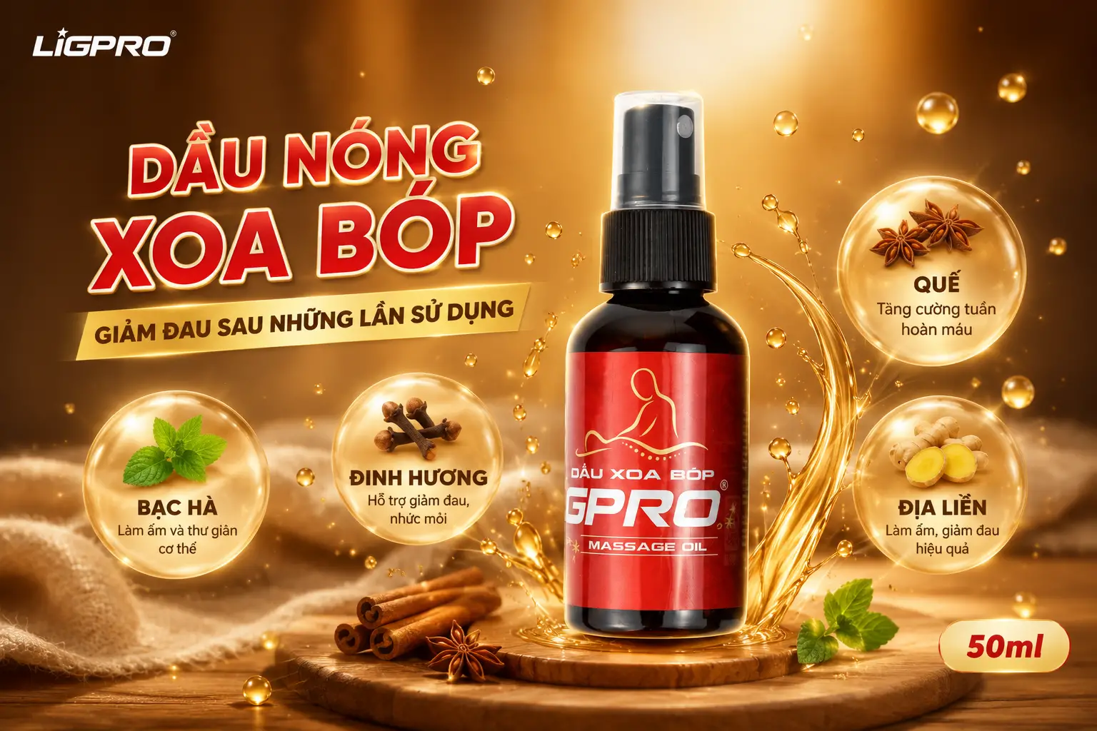 Dầu Xoa Bóp Giảm Đau Nhức Xương Khớp Ligpro 50ml – Dầu Thư Giãn Cơ Thể Dành Cho Người Già Và Dân Thể Thao
