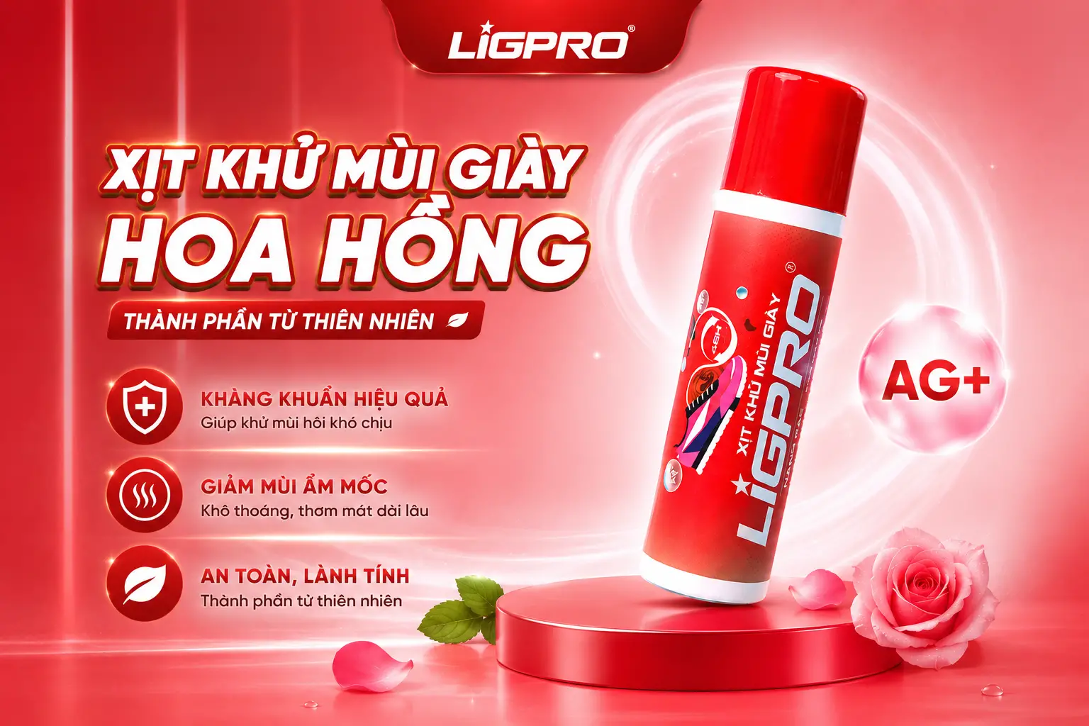 XỊT KHỬ MÙI GIÀY LIGPRO HƯƠNG HOA HỒNG – ĐÁNH BAY MÙI KHÓ CHỊU, GIỮ CHO GIÀY LUÔN THƠM SUỐT NGÀY DÀI